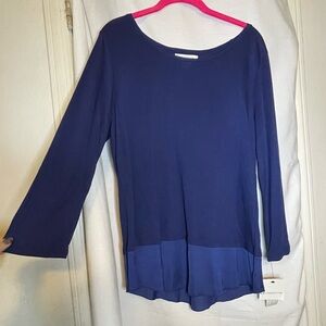 NWT Liz Claiborne Blue High Low Multi Layer Hem Long Sleeve Flowy Tunic Size L